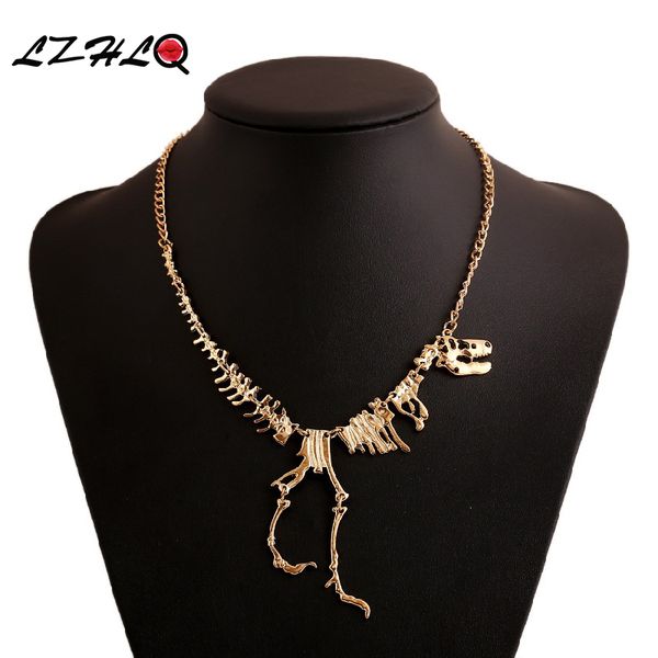 

lzhlq 2 pieces of women gothic tyrannosaurus rex skeleton dinosaur pendants charm necklaces dragon bone alloy jewelry collare, Silver