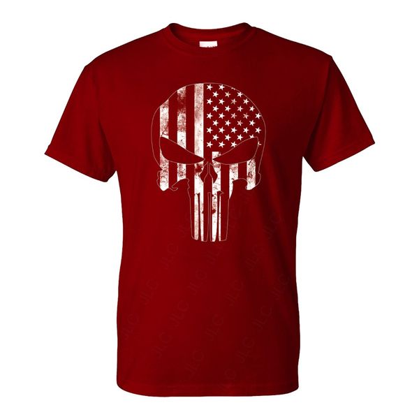 

2019 fashion 100% cotton slim fit american flag punisher b&w skull men's t-shirt ready to ship