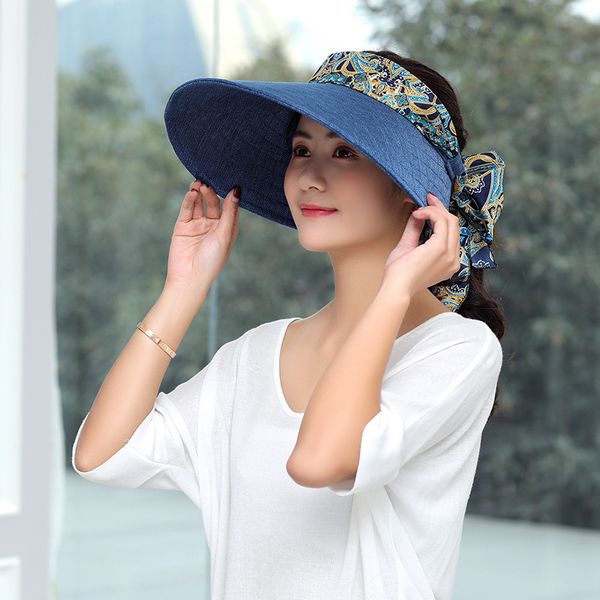 

wide brim hats beautiful canvas ladies edge summer beach empty holiday sun hat with any color to match, Blue;gray