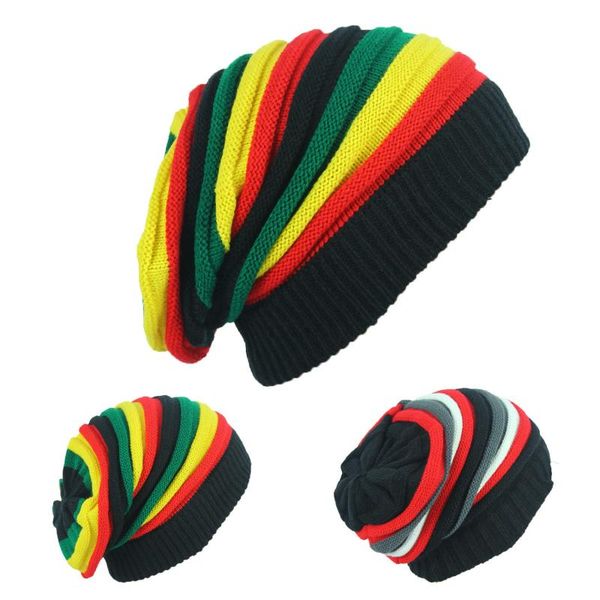 

foreign autumn winter trade explosion models color striped pile hats warm sleeve knitted sweater rainbow cap 2020 new, Blue;gray