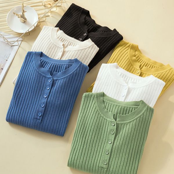 

2020 button sweater women basic slim knitted pullover women sweaters pullovers jumper autumn winter korean style women sweater, White;black
