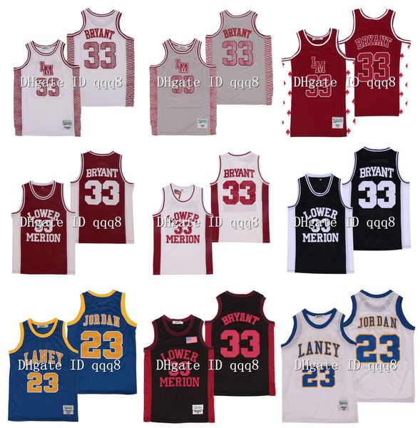 

ncaa lm 33 bryant mamba laney 23 michael джор дан нижний мерион средней школы джерси красный белый черный 100% прошитой баскетбол джерси, Black