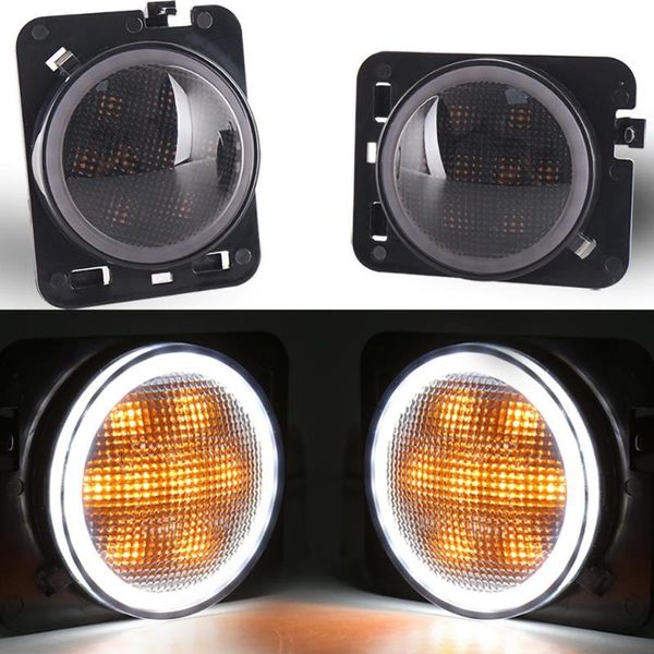 

front fender side marker lights smoked parking turn indicator lamp with white halo for wrangler jk jku 2007-2020