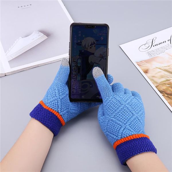 

patchwork stretchy gloves women knitted mittens winter warm full finger gloves guantes female crochet hand accessories mitaine, Blue;gray