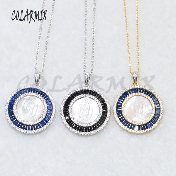

chains 5 strands jesus necklace virgin mary pendant shell stone jewelry wholesale gift for women gems 5206, Silver