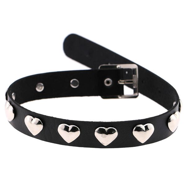 

vintage egirl heart rivet punk faux leather choker for women belt buckle night club collar necklace party jewelry accessories, Golden;silver