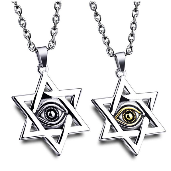 

pendant necklaces pendants necklace men evil eyes six star stainless steel steampunk jewelry for neck male accessories, Silver