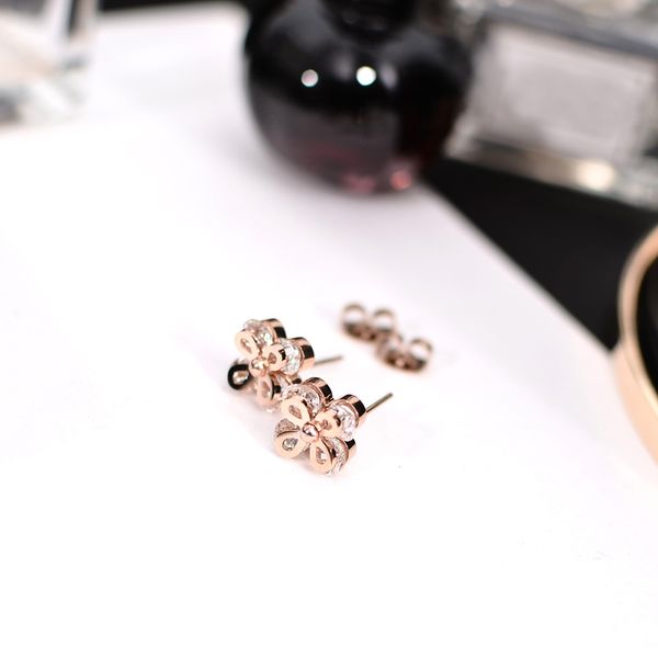 

yun ruo gold silver color luxury crystal flower stud earring female woman party stainless steel jewelry never fade dropship 2020, Golden;silver