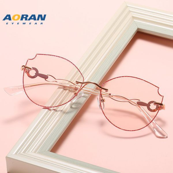 

women blue light blocking glasses rimless round cute cat eye alloy frame reduce eyestrain computer glasses stylish candy tinted, White;black