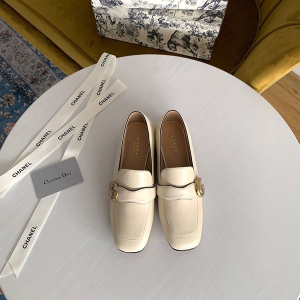 

designer womens leather shoes luxury black white square head flat loafers summer fashion with box size 35-40