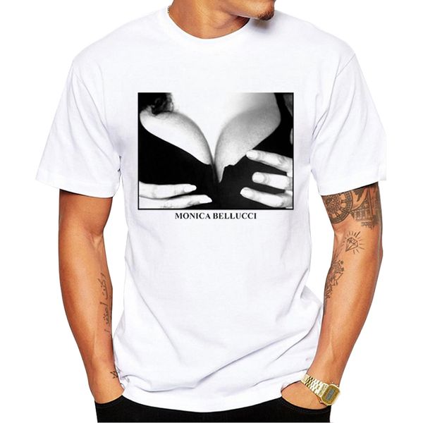 

teehub short sleeve summer monica bellucci men t-shirt funny brest printed tshirts casual tee hipster