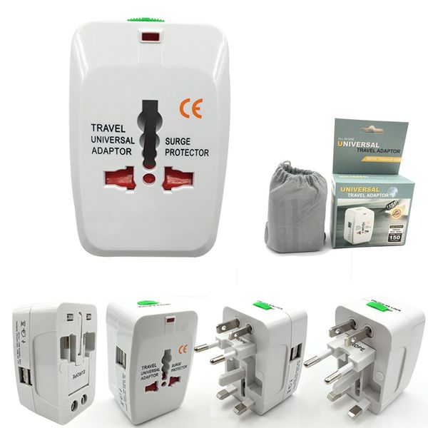 

world universal travel electric plug ac power socket charger adapter converter with 2 usb port au us uk eu plug with retail packaging