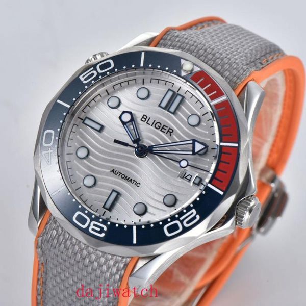 

wristwatches 41mm corgeutbliger sterile grey dial automatic men's watch sapphire glass ceramic panel blue red, Slivery;brown