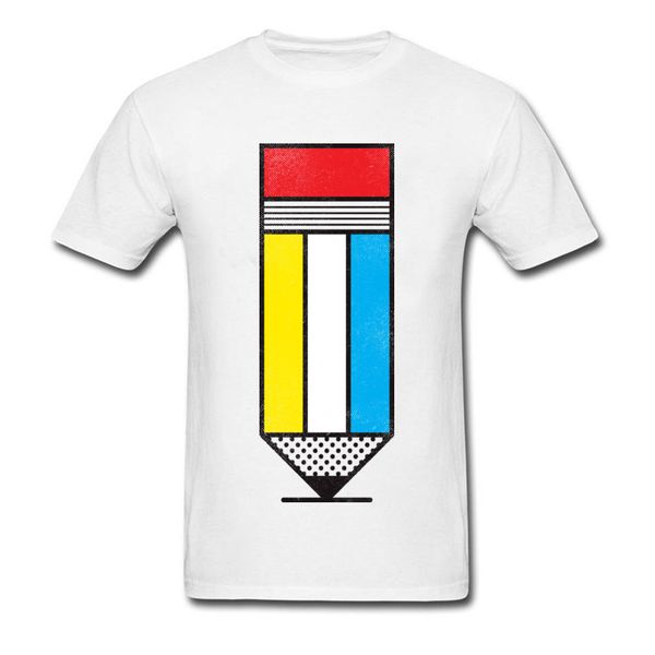 

mondrian's big pencil 2018 geometric art design men t-shirts cotton white o neck casual t shirt funny clothing