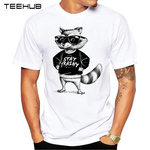 

teehub men's new fashion stay trashy raccoon design short sleeve t-shirt cool printed hipster tee shirts