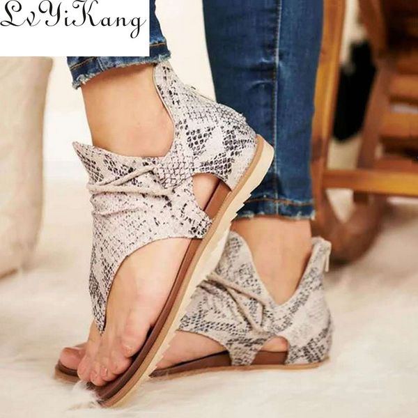 

2020 summer women's shoes roman flip-flops non-slip snake pattern women's leopard sandals large size 35-43, Black