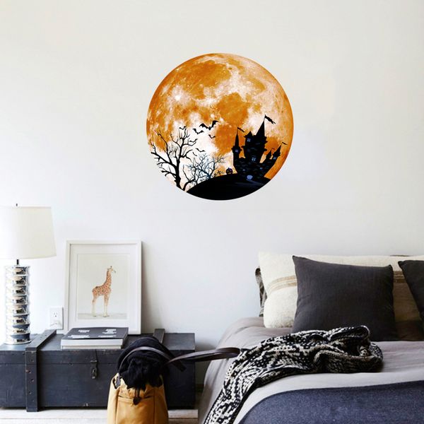 

15/20/30cm halloween fluorescent wall stickers decoration creative luminous moon castle bat painting multiple color landscape