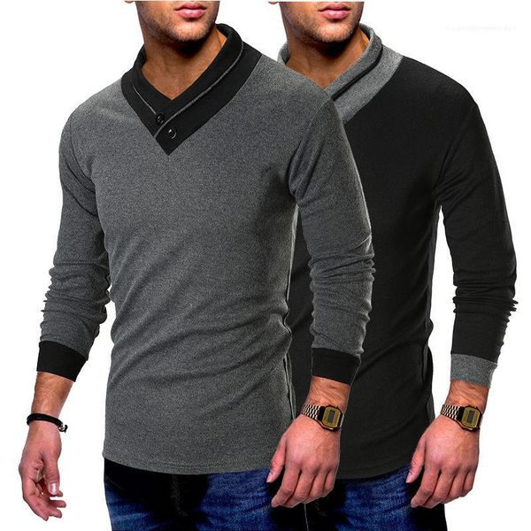 

neck contrast color mens fashion long sleeve teenager clothing panelled designer mens tshirts button v, White;black