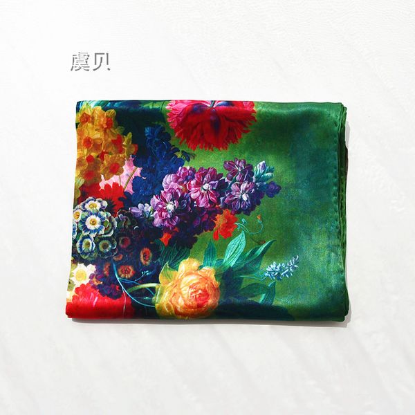 

china natural silk printed long thin green scarf for women with flower picture 100% real silk wrap shawl bandana gift for lady, Blue;gray