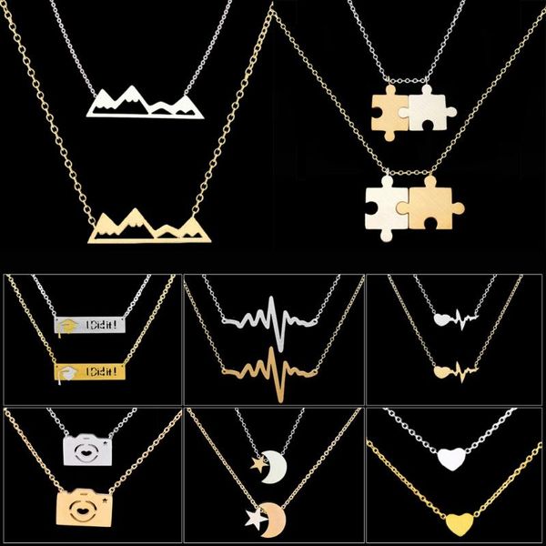 

gorgeous tale stainless steel chain bijoux femme moon & star heart puzzle mountain camera graduate chokers necklaces women, Silver