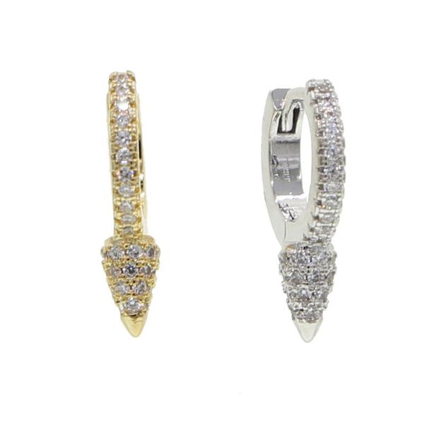 

hoop & huggie 2021 paved cz rivet spike round small mini delicate earrings minimal multi piercing girls women fashion jewelry, Golden;silver