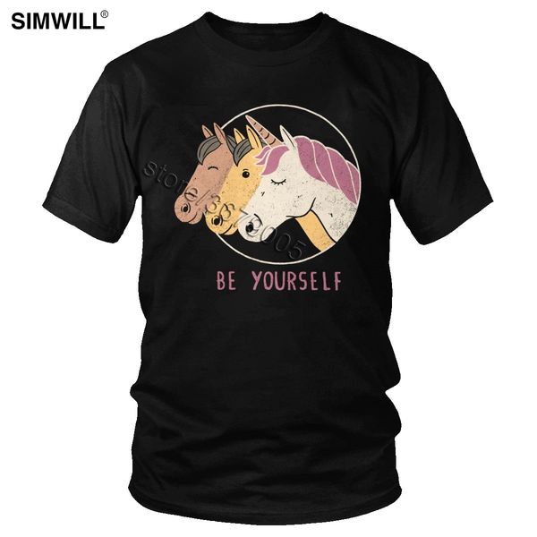 

vintage always be yourself unicorn t shirt funny summer cotton tee men short sleeved o-neck cute distressed graphic t-shirt