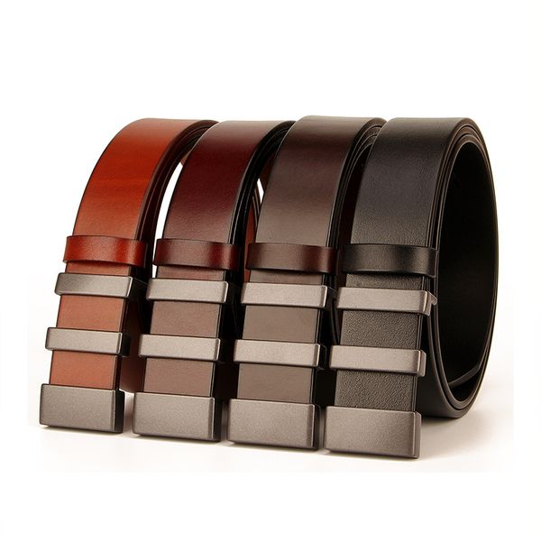 

Fashionable Casual Three-Stage Buckle Mens Leather Belt Full-Grain Leather Smooth Buckle Waistband Can Be Cut inside