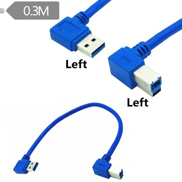 

1ft usb 3.0 a male plug 90 degree left angle to usb 3.0 b male left angle cable