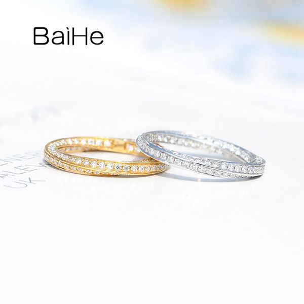 

baihe solid 14k white/yellow/rose gold 1ct h/si round cut natural diamond fine jewelry engagement gift full diamond ring women, Golden;silver