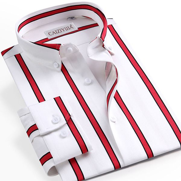 

luxury men's striped dress shirt long sleeve 97% cotton regular fit fashion business button-down smart casual shirt, White;black