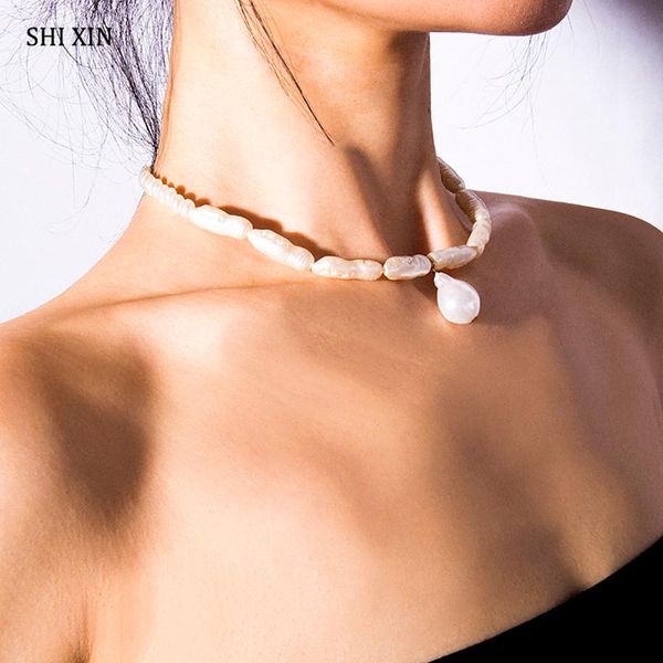 

shixin irregular simulated pearls choker necklace pearl beads necklace for women korean fashion 2020 female collar gifts chocker, Golden;silver