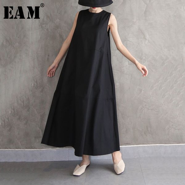 

eam] women black brief split joint long dress new round neck sleeveless loose fit fashion tide spring autumn 2020 1n570 c200919, Black;pink