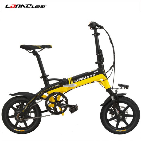 

14 inches folding bicycle, integrated magnesium alloy rim, front & rear disc brake, suspension fork electric bike, Silver;blue