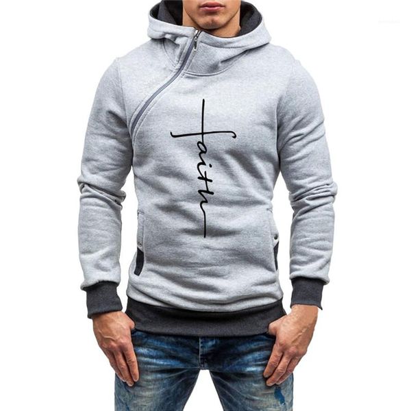 

mens pullover hoodies casual solid color diagonal zipperthick mens fashion hooded male clothing designer letter print, Black