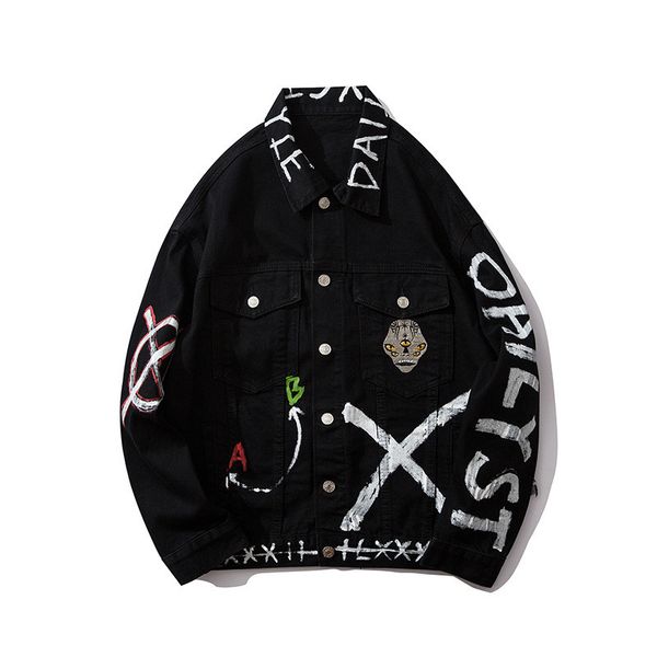 

moruancle mens oversized printed hip hop denim jacket fashion hi street painted jean jacket outerwear streetwear, Black;brown