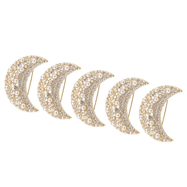 

5 pieces gold rhinestone crystal artificial pearl moon shape brooch pins xmas gifts, Gray
