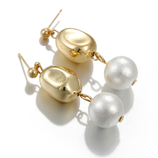 

aensoa cute elegant big pearl earrings for women gold color drop earrings irregular dangle christmas statement, Silver
