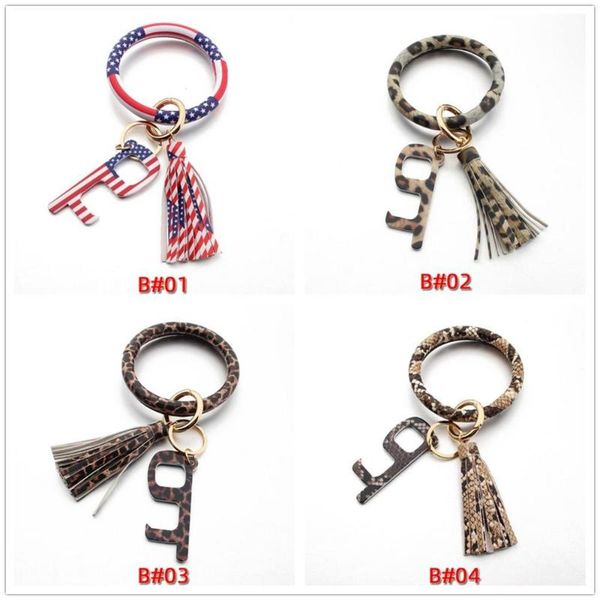 

keychains zwpon fashion no touch acrylic resin key chain big pu leather o-shape rings tassel anti contact artifact, Silver