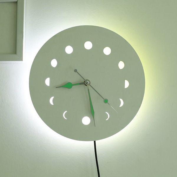 

wooden wall clock with luminous needles glow in the dark mute simple retro style moon phase home wall art decor craft