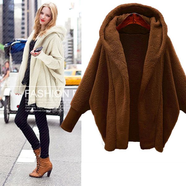

fashion warm loose cardigan long sleeve hooded faux fur coat female rabbit jackets women winter jacket women outerwear coats, Black