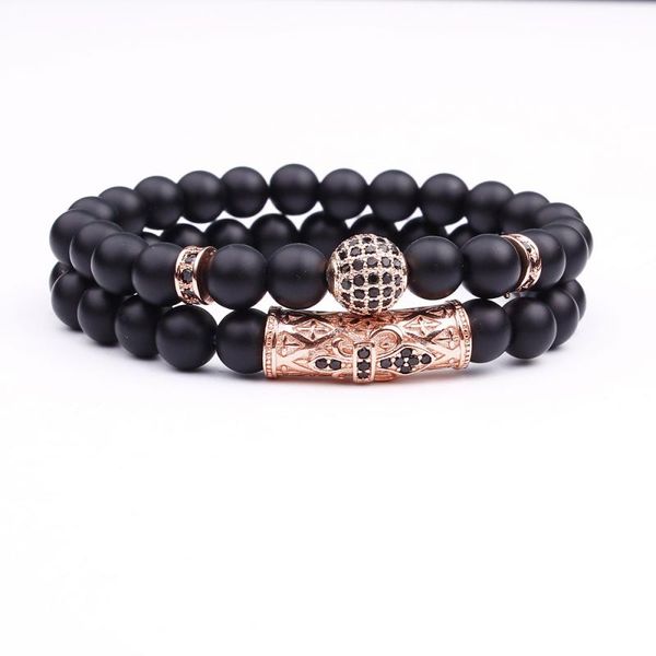 

1-2pcs/set couple classic sleek stone bead bracelet fashion natural stone bracelets bangles women men charm jewelry accesories, Golden;silver