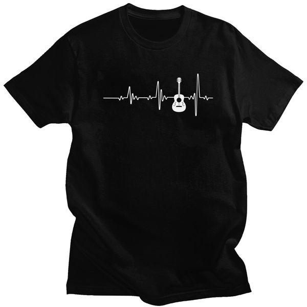 

fashion guitar heartbeat tshirt men pure cotton rock lover tee shirts o-neck short-sleeve printed t-shirt merch guitarist gift
