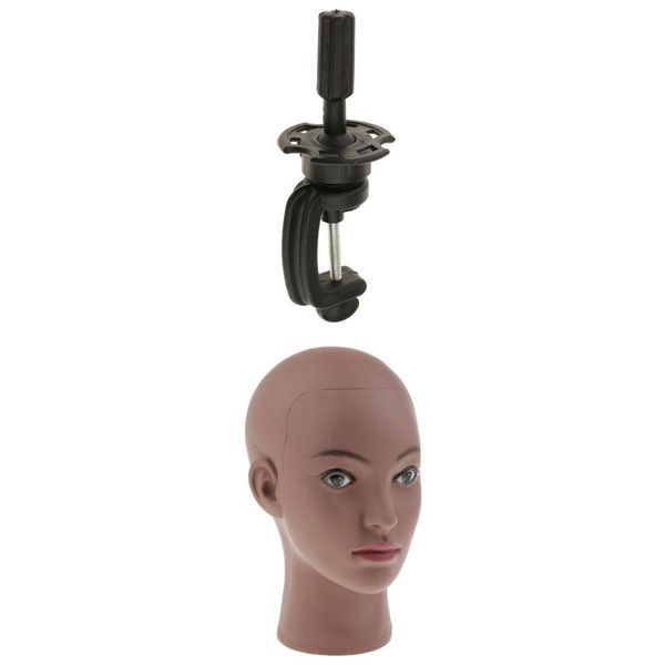 

cosmetology mannequin head africa female model with clamp stand, White