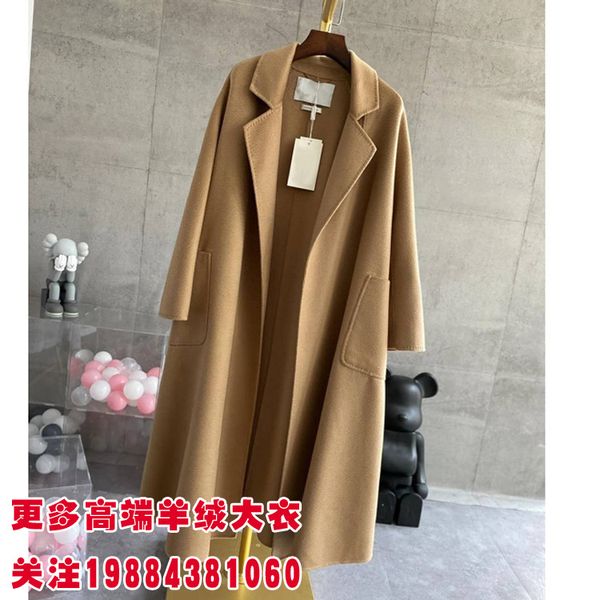 

m home pure original cashmere coat women's high-end water ripple mid-length bathrobe coat coat 100 slimming, Black