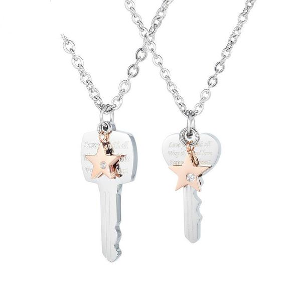 

new arrival key & lock necklace pendant couple lover wedding jewelry women men necklace key of life bling rhinestone hip hop jewelry, Silver