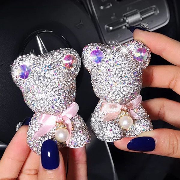 

1pcs cute cartoon bear diamond car air freshener fragrance smell outlet vent clip bling crystal ornaments aromatic car perfumes