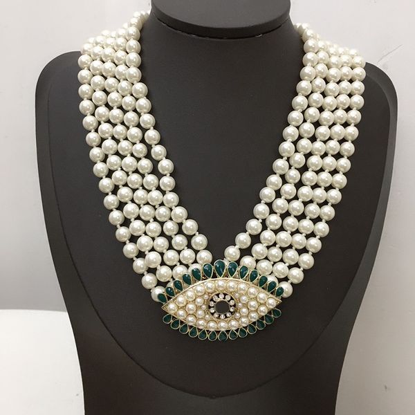 

2020 brand fashion jewelry women vintage pearls chain big eyes pendants pearls chain necklace party fine fashion jewelry, Golden;silver