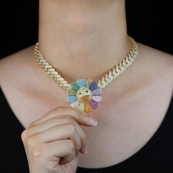 

новый прибыла кубинское звено цепи микро проложить радужный цветок cz очарование счастливого лица подруги подарок золотого цвета хип-хоп жен, Golden;silver