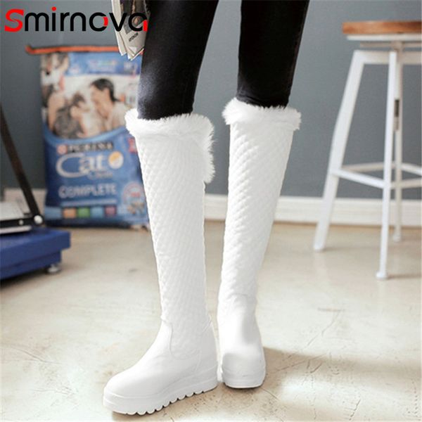 

boots smirnova fashion fur pu leather 2021 winter keep warm knee high classic long white big size shoes woman, Black