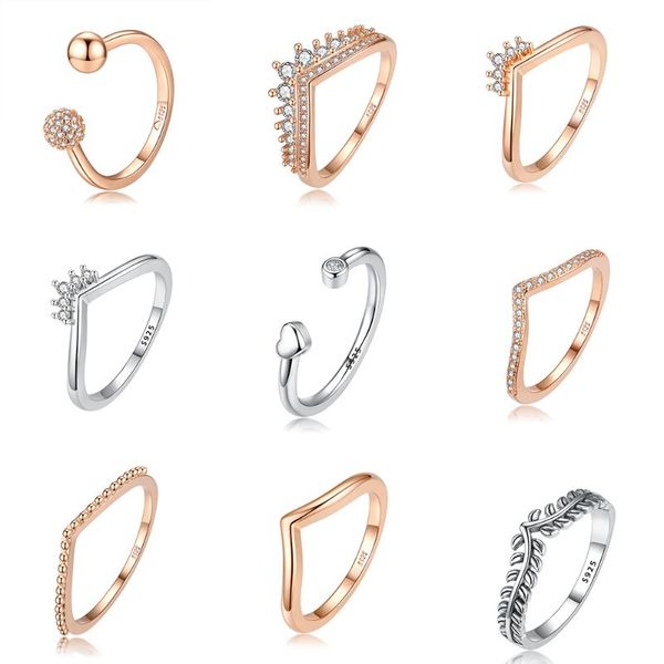 

silver color ring charms s round shape crown crystal heart finger ring for women wedding jewelry, Golden;silver